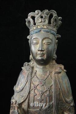 Large Fine Old Chinese Bronze GuanYin Buddha Sculpture Statue Marks