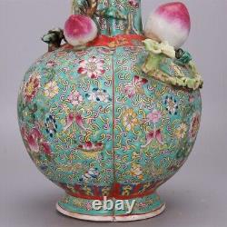 Large Fine Qing Chinese Antique Famille Rose Globular Peach Vase Asian Porcelain