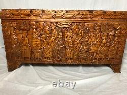 Large Fine Vintage 1970's Chinese Tribal Camphor Wood Carved Chest Coffee Table