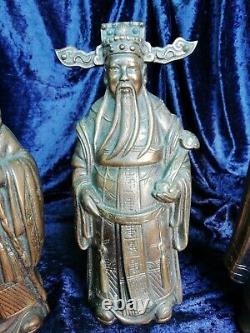 Large Fu Lu Shou trio heavy bronze brass figures Chinese Immortals Gods