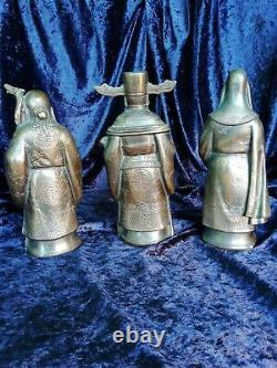 Large Fu Lu Shou trio heavy bronze brass figures Chinese Immortals Gods