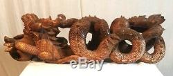 Large Hand Carved Wooden Dragons Statue/ Figurine