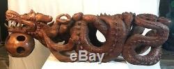 Large Hand Carved Wooden Dragons Statue/ Figurine