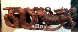 Large Hand Carved Wooden Dragons Statue/ Figurine