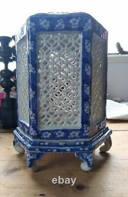 Large Japanese Hirado Blue & White Hexagonal Cricket Cage Censor/Lantern