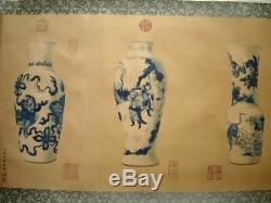 Large Long Old Chinese Scroll Hand Painting Vases LangShiNing Marks