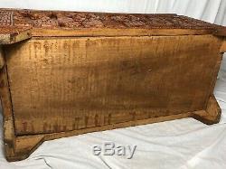 Large Magnificent Oriental Tribal Camphor Wood Carved Chest Trunk Coffee Table
