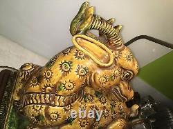Large Mid Century Italian Glazed Ceramic PotteryStag (Chinese) Table Lamp