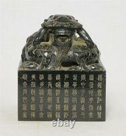 Large Nice Hand Carved Chinese Spinach Jade Seal M2873