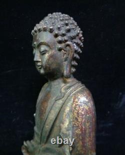 Large Old Chinese Gilt Bronze Shakyamuni Buddha Statue Sculpture Mark