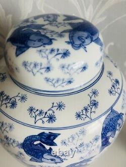 Large Oriental Ginger Jar, Vintage, Decorative Ceramic Vase, Koi Carp Fish