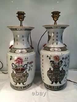 Large Pair Antique Chinese Vase Table Lamps 53cm Tall