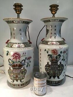 Large Pair Antique Chinese Vase Table Lamps 53cm Tall