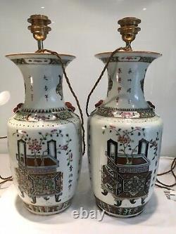 Large Pair Antique Chinese Vase Table Lamps 53cm Tall