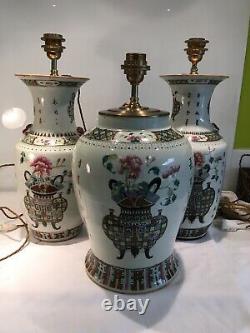 Large Pair Antique Chinese Vase Table Lamps 53cm Tall