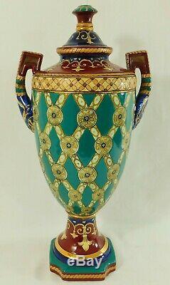 Large Pair Antique/Vtg 18 SIGNED Chinese Fleur De Lis Porcelain Urn Vases