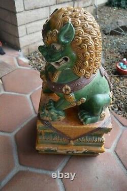 Large Pair Of Antique Chinese Sancai Glazed Foo Lions Foo Dogs