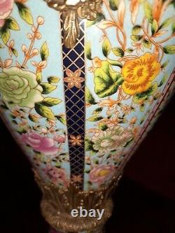 Large Pair Of Blue Porcelain Bronce Cherub Vases 1885 79cm