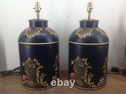Large Pair Of Toleware Tea Caddy Chinese Black Monk Table Lamps