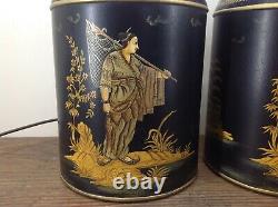 Large Pair Of Toleware Tea Caddy Chinese Lady Table Lamps