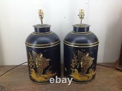 Large Pair Of Toleware Tea Caddy Chinese Lady Table Lamps