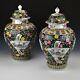 Large Pair Of Antique Chinese Porcelain Famille Noire Covered Jars