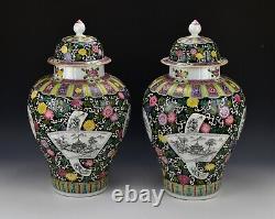 Large Pair of Antique Chinese Porcelain Famille Noire Covered Jars