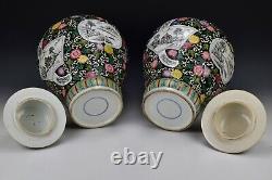 Large Pair of Antique Chinese Porcelain Famille Noire Covered Jars