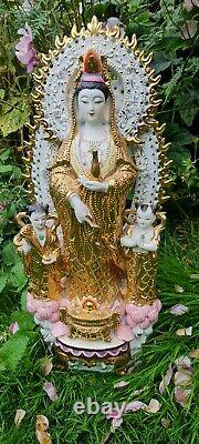 Large Porcelain Guanyin Quan Yin statue Famille Rose 20 ins Boxed