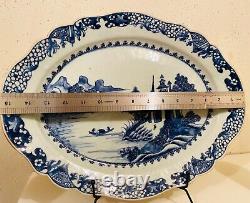 Large Qing Chinese Blue and White Plate Platter 15x12 inch