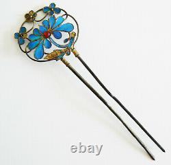 Large Qing Dynasty Kingfisher feather Hair Pin Antique VINTAGE Tian-tsui