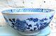 Large Quality 18th Century Chinese Blue And White Punch Bowl, Peony Design, Vgc