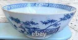 Large Quality 18th Century Chinese Blue and White Punch Bowl, Peony Design, VGC