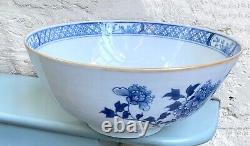 Large Quality 18th Century Chinese Blue and White Punch Bowl, Peony Design, VGC