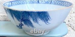 Large Quality 18th Century Chinese Blue and White Punch Bowl, Peony Design, VGC