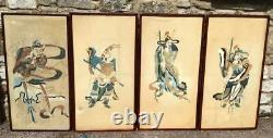 Large Set Of 4 x Original 19th CENTURY Framed PAINTINGS Of CHINESE WARRIORS