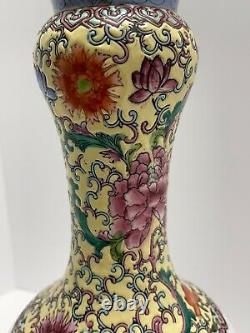 Large Signed Antique Chinese Late Qing Dynasty Bottle Neck Vase