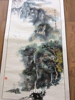 Large Signed Chinese Scroll Painting of Qingyin pavilion on Mount Emei