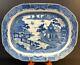 Large Staffordshire Blue Willow Transferware Meat Platter With Well 18 ½ C1820