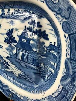 Large Staffordshire Blue Willow Transferware Meat Platter with Well 18 ½ C1820