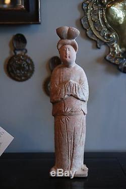 Large Tang Dynasty Fat Lady Figure Chinese Painted Pottery