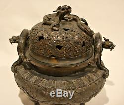 Large Tripod Chinese Bronze Incense Burner Having Imperial Mark