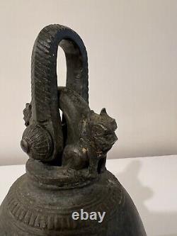 Large Vintage Antique Chinese Guardian Lion Temple Bell 9 Inches