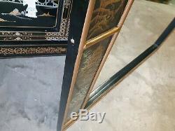 Large Vintage Chinese Black Lacquer Framed Wall Mirror Delivery Available