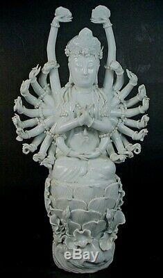 Large Vintage Chinese Blanc De Chine Porcelain Multi-arm Guanyin Figurine