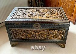 Large Vintage Chinese Furniture Carved Camphor Wood Wooden Storage Chest