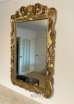 Large Vintage Chinese Furniture Wood Carved Wooden Gold Mirrors 23 x 36 ins