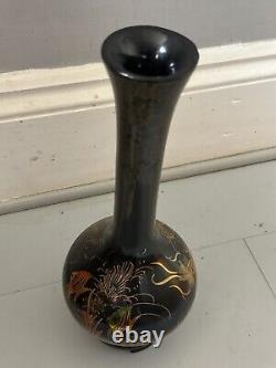 Large Vintage Chinese Old Fuzhou Lacquer Wood Vase Ling Ching An Wares