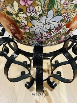 Large Vintage Chinese PorcelainFish Bowl Gold Pink Florals. Stand Not Included