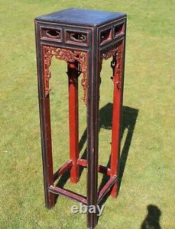 Large Vintage Chinese Red and Black Lacquered Stand